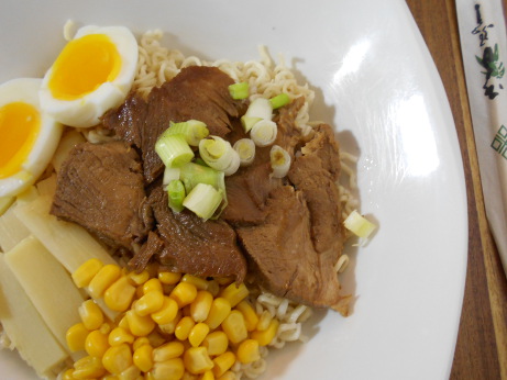 ramen with chashu pork and egg corn green onion bamboo shoots