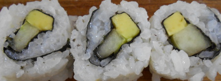 uramaki sushi roll with cuke and avocado