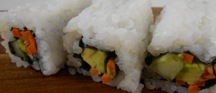uramaki sushi roll with cuke avocado and carrot