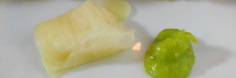 wasabi ginger garnish serving dish, sushi rolls